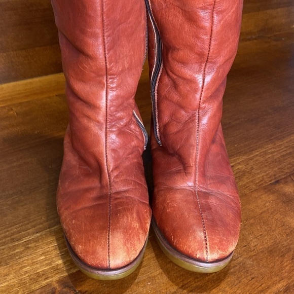 Eddie Bauer Vintage leather shearling winter tall boots wedge heel Sz 9 Rust - Picture 6 of 17